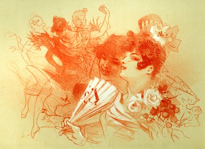 舞踏会にて - ジュール・シェレ（1836 - 1932）のドローイング（三国志） - 若い女性とダンサー - ダンス - 個人蔵 作： Jules Cheret