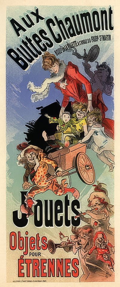 オービュットショーモン。おもちゃ屋の宣伝ポスター。 1900年頃 作： Jules Cheret