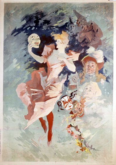 ジュール・シェレによるカーニバルのポスター：仮面をつけた女性、B.N.パリ。19世紀 作： Jules Cheret