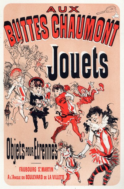 経済の話オー・ビュット・ショーモン、パリのおもちゃ屋さん。ジュール・シェレによるポスター、フランス、1880年頃（ポスター 作： Jules Cheret