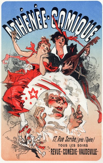 エンターテイメント。パリの劇場「アテネ・コミック」。ジュール・シェレによるポスター、フランス、1870-80年頃（ポスター 作： Jules Cheret