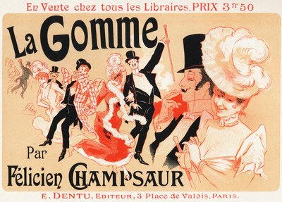 ライフスタイルパリのバル。ジュール・シェレによる演劇のポスター。フェリシアン・シャンソール作「La Gomme」、1889年頃。(ポスター) 作： Jules Cheret