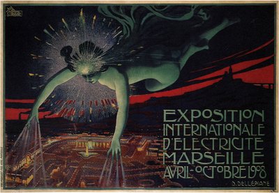 1908年に開催された電気の国際博覧会のポスター 作： Jules Cheret