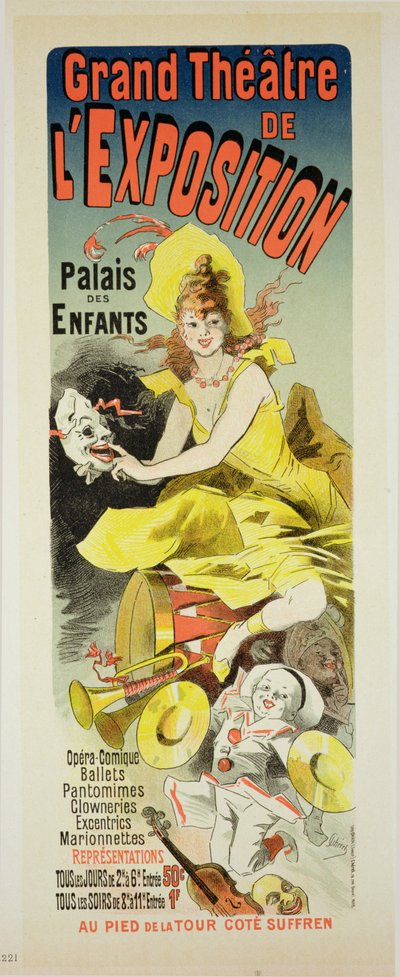 1889年パリの「パレデザンファン」展「大劇場展」の宣伝ポスター 作： Jules Cheret