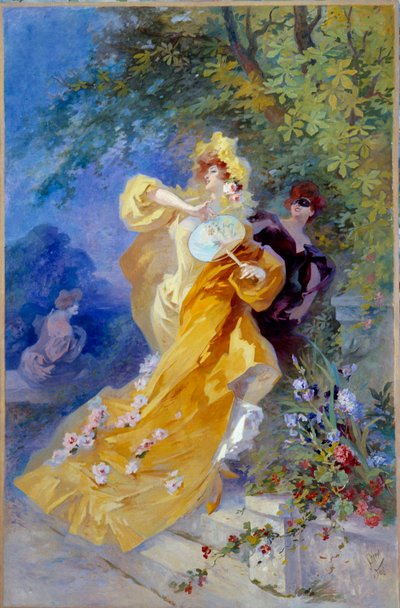 ジュール・シェレ（1836-1932）の「黄色いドミノ」の絵 20世紀 ニース、シェレ美術館（Musee Cheret 作： Jules Cheret