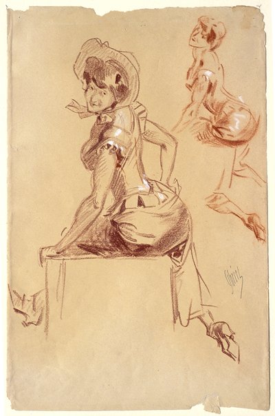 Zwei Studien einer sitzenden Frau von hinten, über die linke Schulter blickend 作： ジュール・チェレット