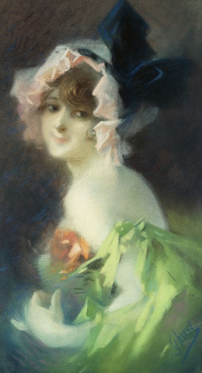手袋をした女性;手袋をした女性、 作： Jules Cheret