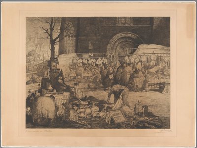 フランダースの市場の眺め Vieux marché en Flandre (オブジェクトのタイトル) 作： Jules De Bruycker (signed by artist)