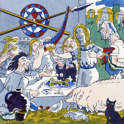 Festin（ガリア人の宴会）、ジュール・デパキのフランス史「La Gaule et les Gauls」より 作： Jules Depaquit