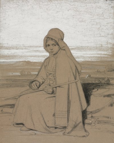 座る羊飼いの女 作： Jules Dupré