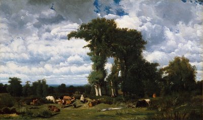 1837年、リムーザンでの牛のいる風景。 作： Jules Dupré