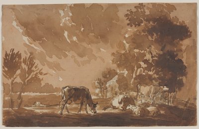 牛のいる風景、2番目または最後の3番目の1800年代。 作： Jules Dupré