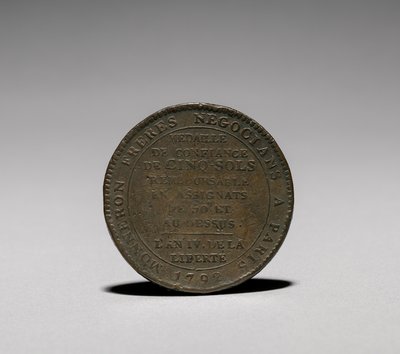 メダル: 1792 年にパリのモネロン兄弟が発行した 5 つのソル。 作： Jules Dupré