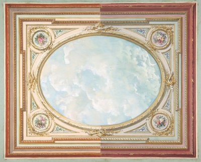 だまし絵の空の天井のデザイン、19 世紀後半。 作成者: ジュール・エドモンド・シャルル・ラシェーズ、ウジェーヌ・ピエール・グルデ。 作： Jules Edmond Charles Lachaise and Eugène Pierre Gourdet