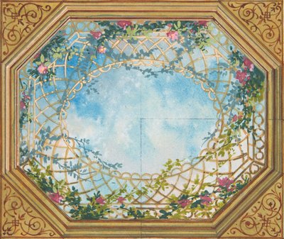 雲と木立と薔薇を描いた天井のデザイン 19世紀後半クリエイター。ジュール＝エドモンド＝シャルル・ラシェス、ウジェーヌ＝ピエール・グーデ。 作： Jules Edmond Charles Lachaise and Eugène Pierre Gourdet