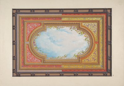 だまし絵の雲が描かれた天井のデザイン、1830～97年。 作成者: ジュール・エドモンド・シャルル・ラシェーズ、ウジェーヌ・ピエール・グルデ。 作： Jules Edmond Charles Lachaise and Eugène Pierre Gourdet