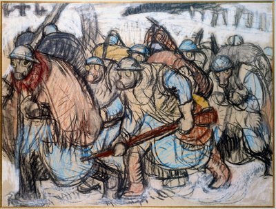第一次世界大戦：「ガスマスクをかぶった兵士」。 ジング、ジュール・エミール (1882-1942) 作： Jules Emile Zingg