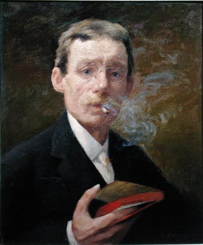 自画像喫煙（緑の寝室）1919 作： Jules Ernest Renoux