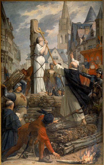 ルーアンの磔にされたジョーン・オブ・アーク（1412-1431） ジュール・ルヌーブ（1819-1898）による絵画 1889.パリ、パンテオン - ルーアンの磔にされたジョーン・オブ・アーク（1412-1431）。ジュール・ルヌーブー（1819-1898）による絵画 作： Jules Eugene Lenepveu