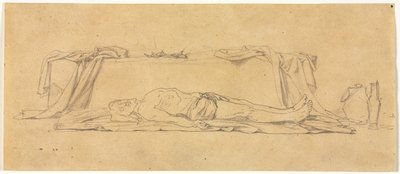 1800年代、墓地に横たわる死んだキリストのスケッチ。 作： Jules Eugene Lenepveu