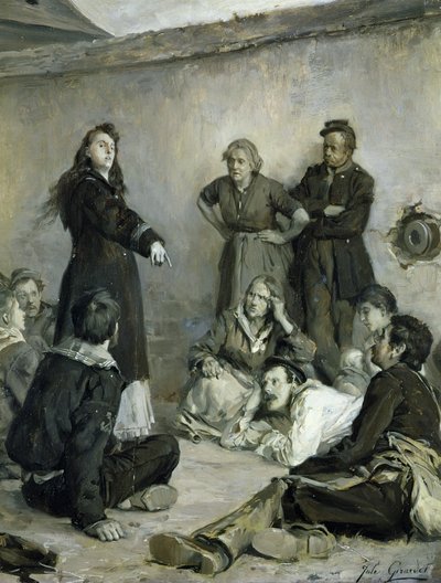 ルイーズ・ミシェル (1830-1905) コミュナーズと話す (キャンバスに油彩) 作： Jules Girardet