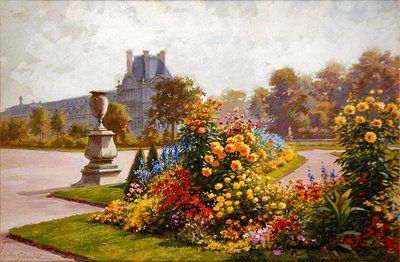 チュイルリー庭園、パリ（紙に水彩とボディカラー） 作： Jules Girardet