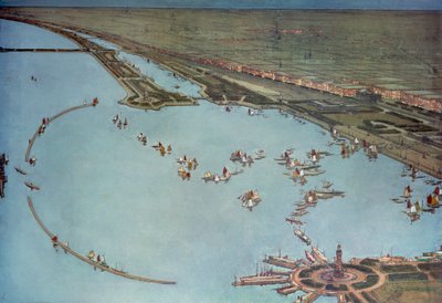 シカゴのグラントパークの夜の鳥瞰図 作： Jules Guerin