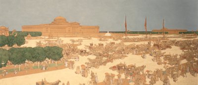 ミシガン アベニューにある提案された広場、グラント パークのフィールド自然史博物館の西、ジャクソン大通りの角から東を見る 作： Jules Guerin