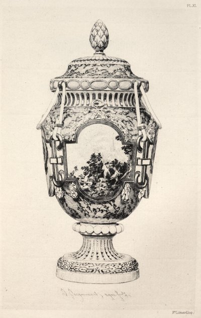 陶芸の歴史：あらゆる時代とあらゆる国の陶器の記述的・哲学的研究：フランスセーヴル-軟質磁器-フォントノワの戦い記念花瓶（プレートXI） 作： Jules Jacquemart