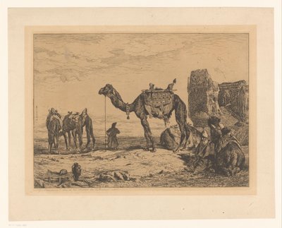 荒廃したラクダのある風景 Sous les murs de Tehéran (Perse) 作： Jules Joseph Augustin Laurens (signed by artist)