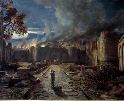 Sodom (Sodoma) 火による都市の破壊。詳細ジュール・ローランス（1825-1901）の絵画 オルレアン美術博物館 作： Jules Joseph Augustin Laurens