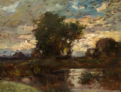 立っている水の上の夕方の空 作： Jules Louis Dupré
