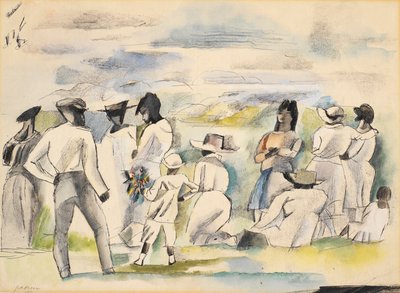 花を持つ少年と黒（紙にトイレ） 作： Jules Pascin