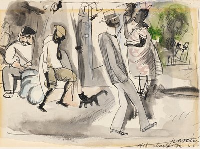 1916年、サウスカロライナ州チャールストンの公園の人物像（紙にトイレ） 作： Jules Pascin