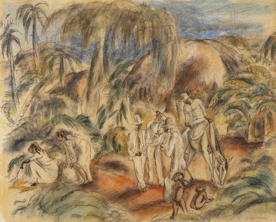熱帯の風景の中の人物（紙にトイレ） 作： Jules Pascin