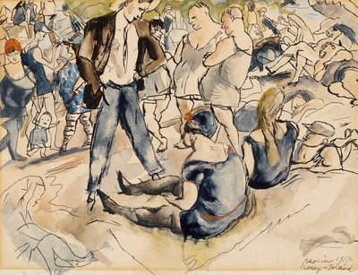コニーアイランドのビーチの人物像、1917年（紙にトイレ） 作： Jules Pascin