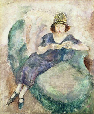 ソファで読書する青の少女、1926年〜27年 作： Jules Pascin