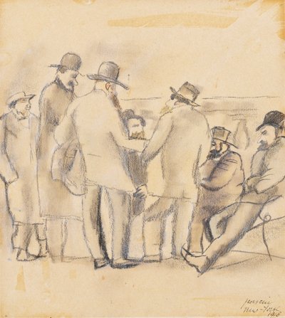 男性のグループ、ニューヨーク、1918（紙にトイレと鉛筆） 作： Jules Pascin