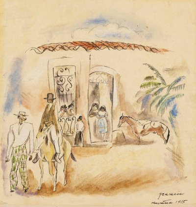 数字のある風景、ハバナ、1915（紙にトイレ） 作： Jules Pascin