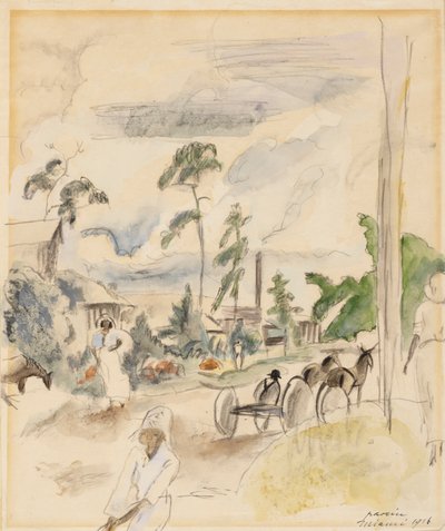 数字のある風景、マイアミ、1916年（紙にトイレ） 作： Jules Pascin