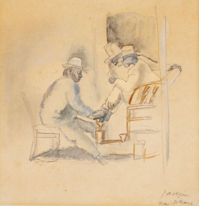 ニューオーリンズの靴磨き（紙にトイレ） 作： Jules Pascin
