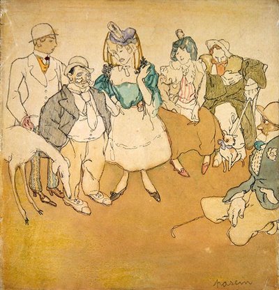 Personnages et Chiens, c.1906 (Pen & Ink and Watercolor on paper) 作： Jules Pascin