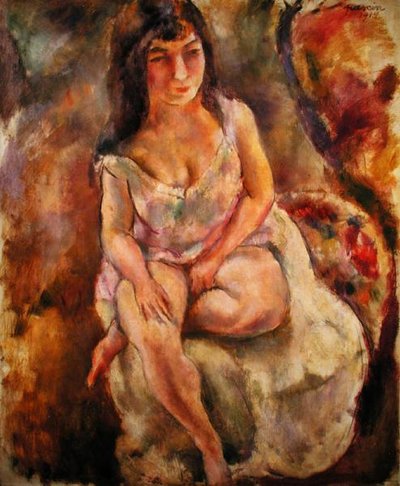 座ったままのセミヌード 作： Jules Pascin