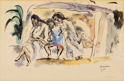 シエスタ、1915（紙にトイレ） 作： Jules Pascin