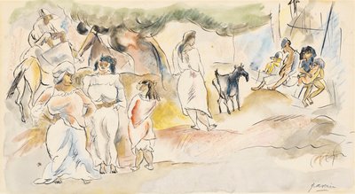 南部の人物と山羊（紙にトイレ） 作： Jules Pascin