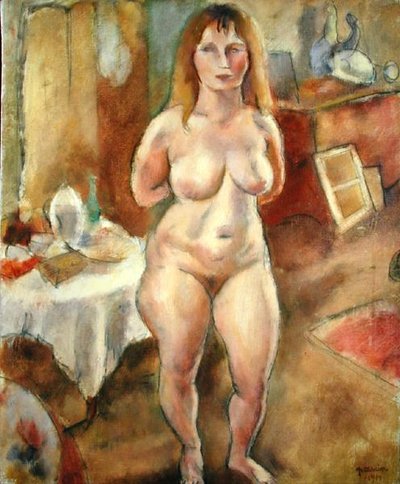 部屋の中でヌードで立つ 作： Jules Pascin