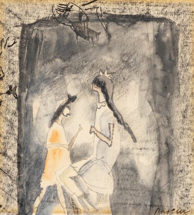 二人の若い女の子（紙にトイレ） 作： Jules Pascin