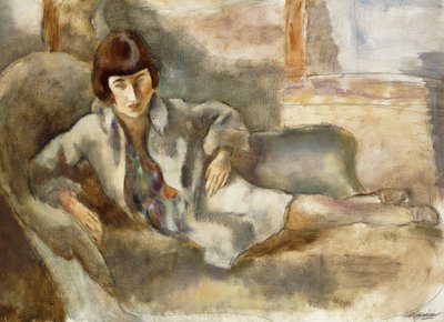 ソファの上の女性。カナッペの女性、1927年頃 作： Jules Pascin
