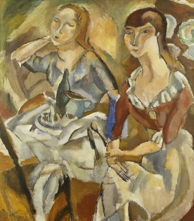 テーブルの若い女性; Young Girls Attablees（Recto）、c.1915-1919（キャンバスに油彩） 作： Jules Pascin
