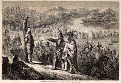 リオグランデ川の上流、サンファン川のほとりには、1850年から185年にかけてのウォーガン男爵のカリフォルニア旅行の物語を説明するために、ジュール・ペルコックが描いた、ティンパバッハ族のインディアンに捕らえられたウォーポールが設置されています。 作： Jules Pelcoq